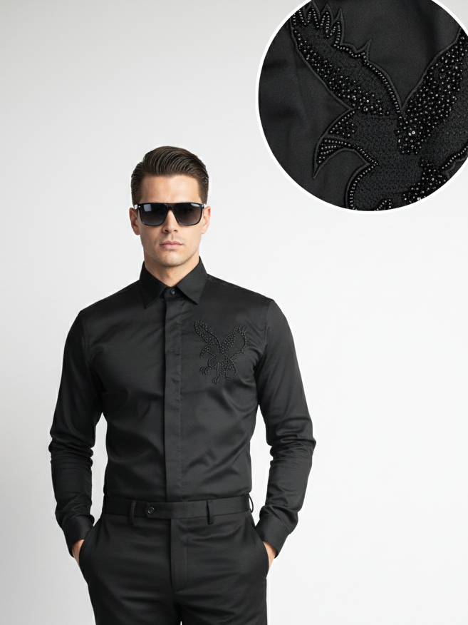 Black Eagle Embellished Handwork Designer Shirt