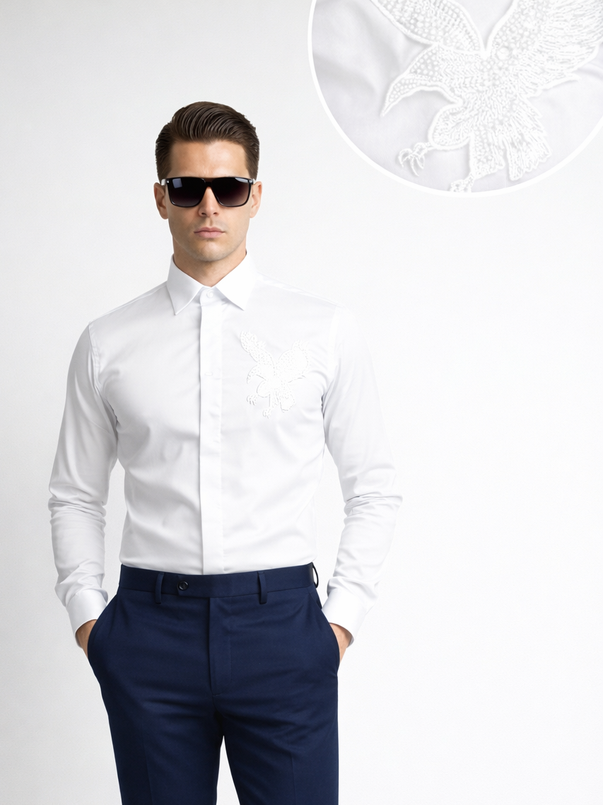 White Eagle Embellished Handwork Designer Shirt