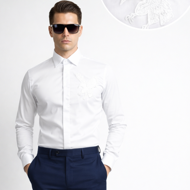 White Eagle Embellished Handwork Designer Shirt