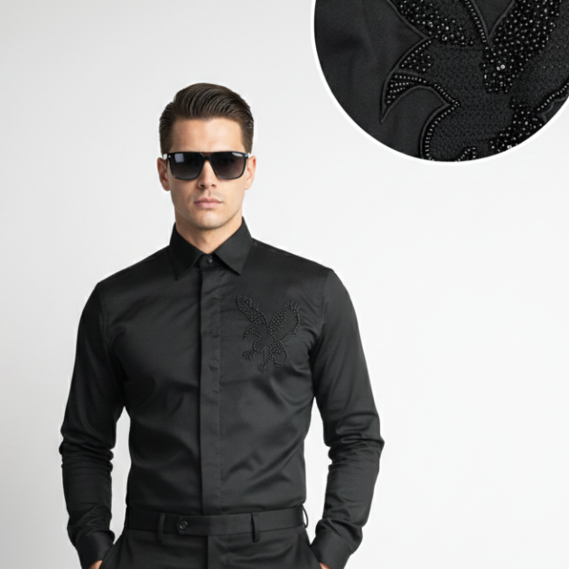 Black Eagle Embellished Handwork Designer Shirt