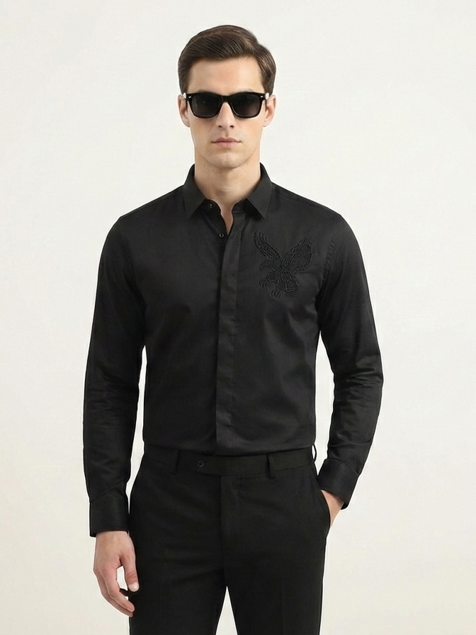 Black Eagle Embellished Handwork Designer Shirt - Image 2