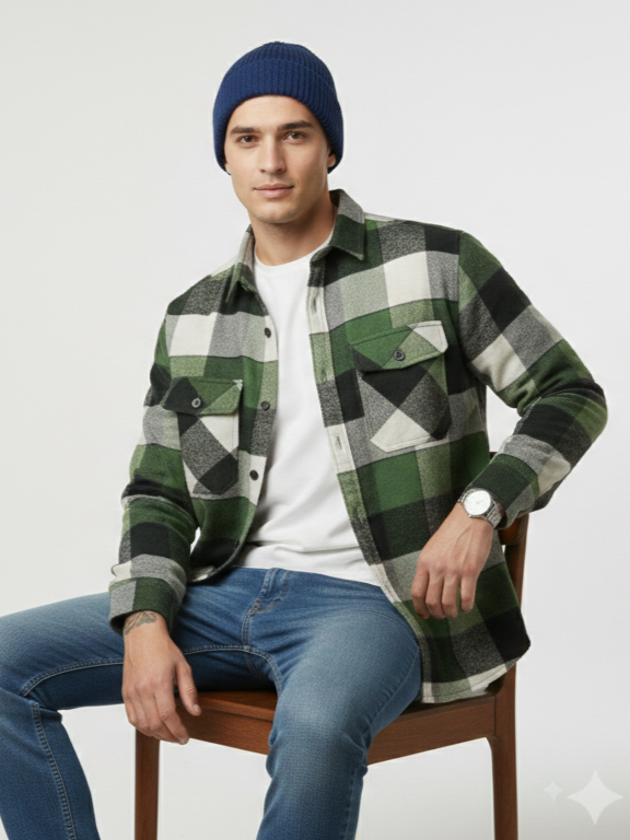 Double Pocket Oversized Cotton Checked Shacked - Image 3