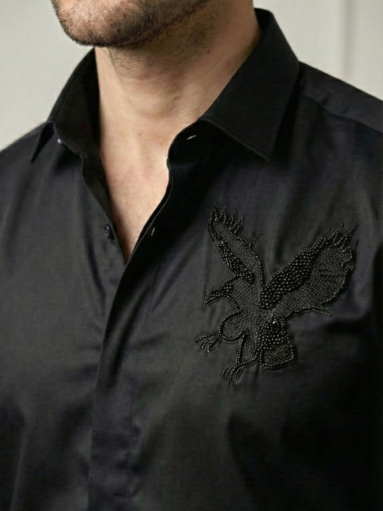 Black Eagle Embellished Handwork Designer Shirt - Image 3