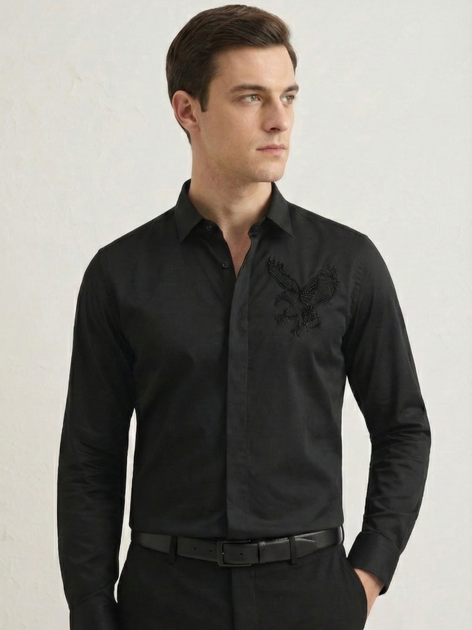 Black Eagle Embellished Handwork Designer Shirt - Image 4