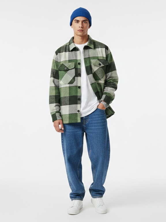 Double Pocket Oversized Cotton Checked Shacked - Image 5