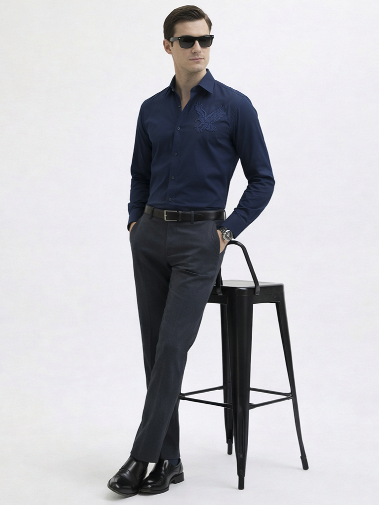 Blue Eagle Embellished Handwork Designer Shirt - Image 5