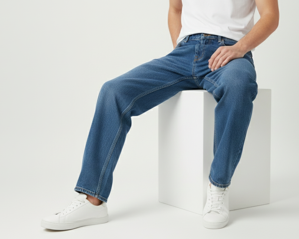 Baggy Fit Classic Navy Blue Jeans - Image 5