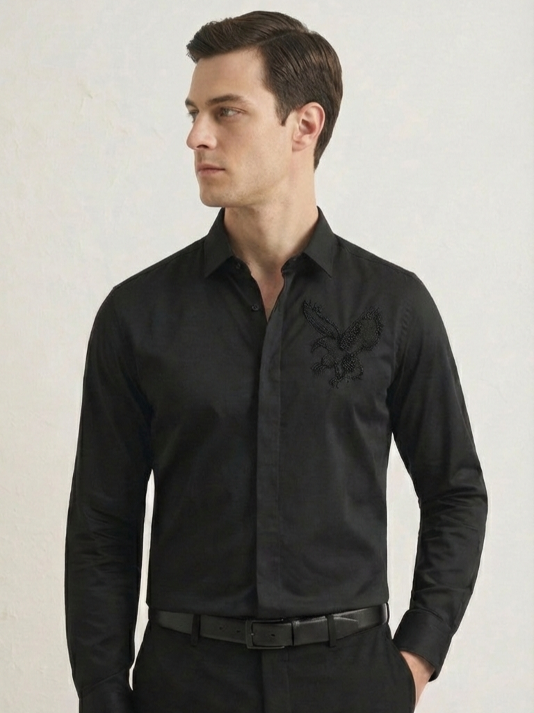 Black Eagle Embellished Handwork Designer Shirt - Image 7